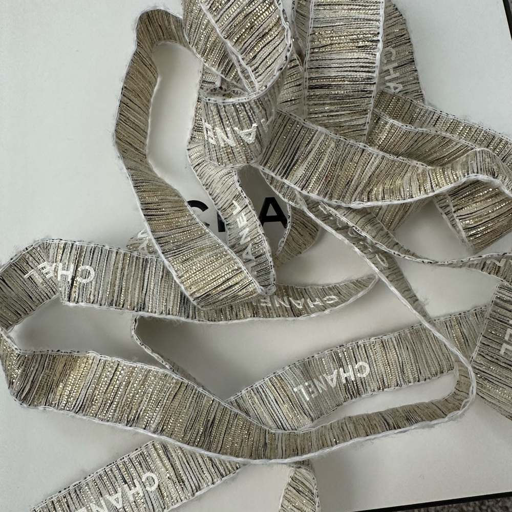 CHANEL Gold and White Textured Ribbon, 110”